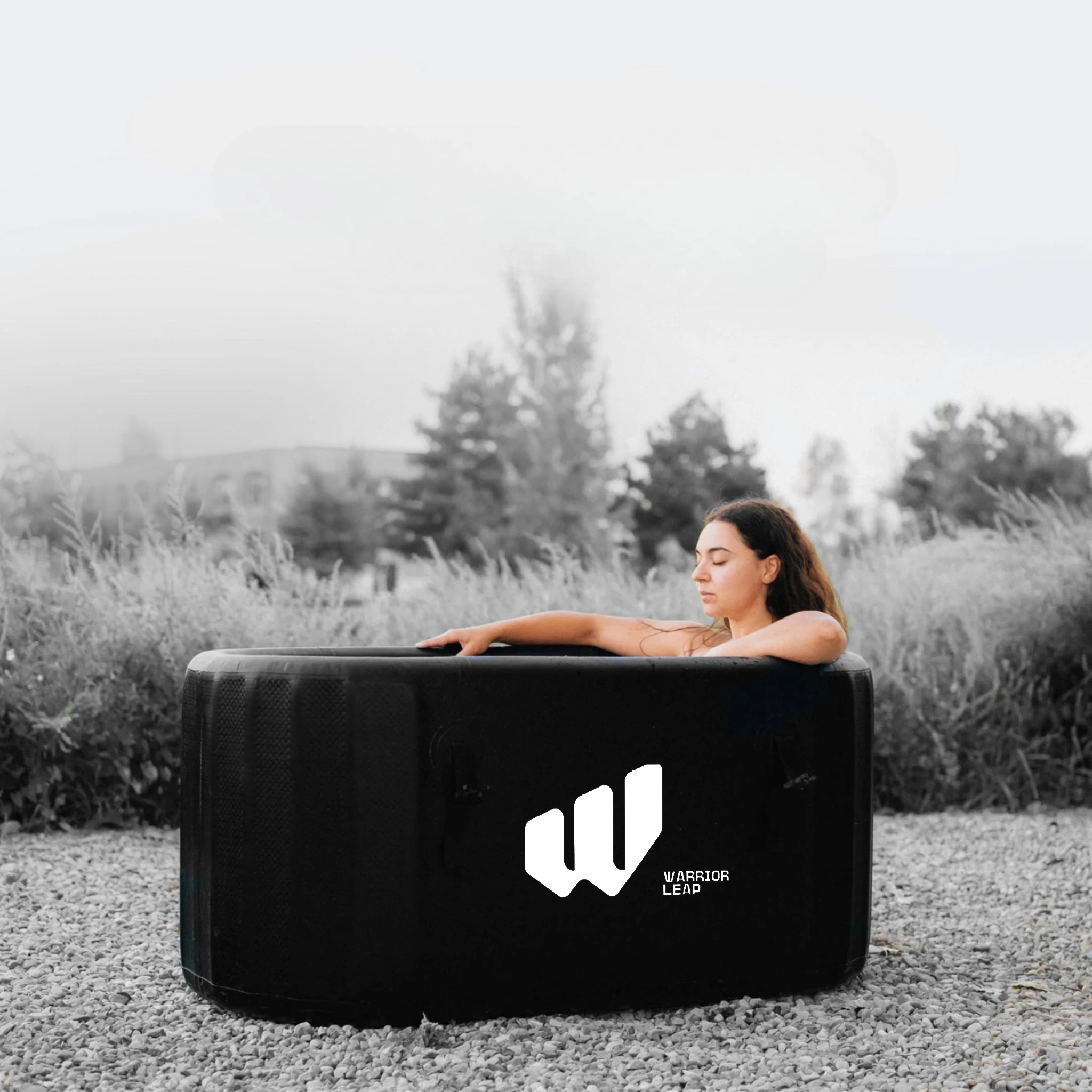 Woman relaxing in ice bath tub - cold plunge therapy Lebanon